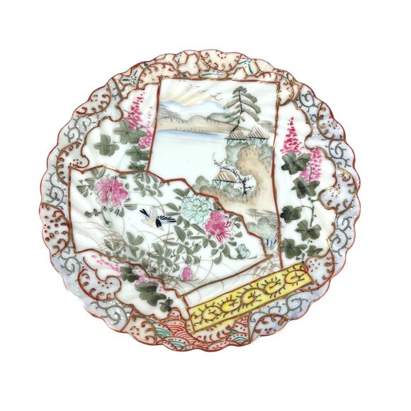 Antique Nippon Hand-Painted Dessert Plate 7 1/8" Scalloped Gilded Edge - Picture 5 of 5